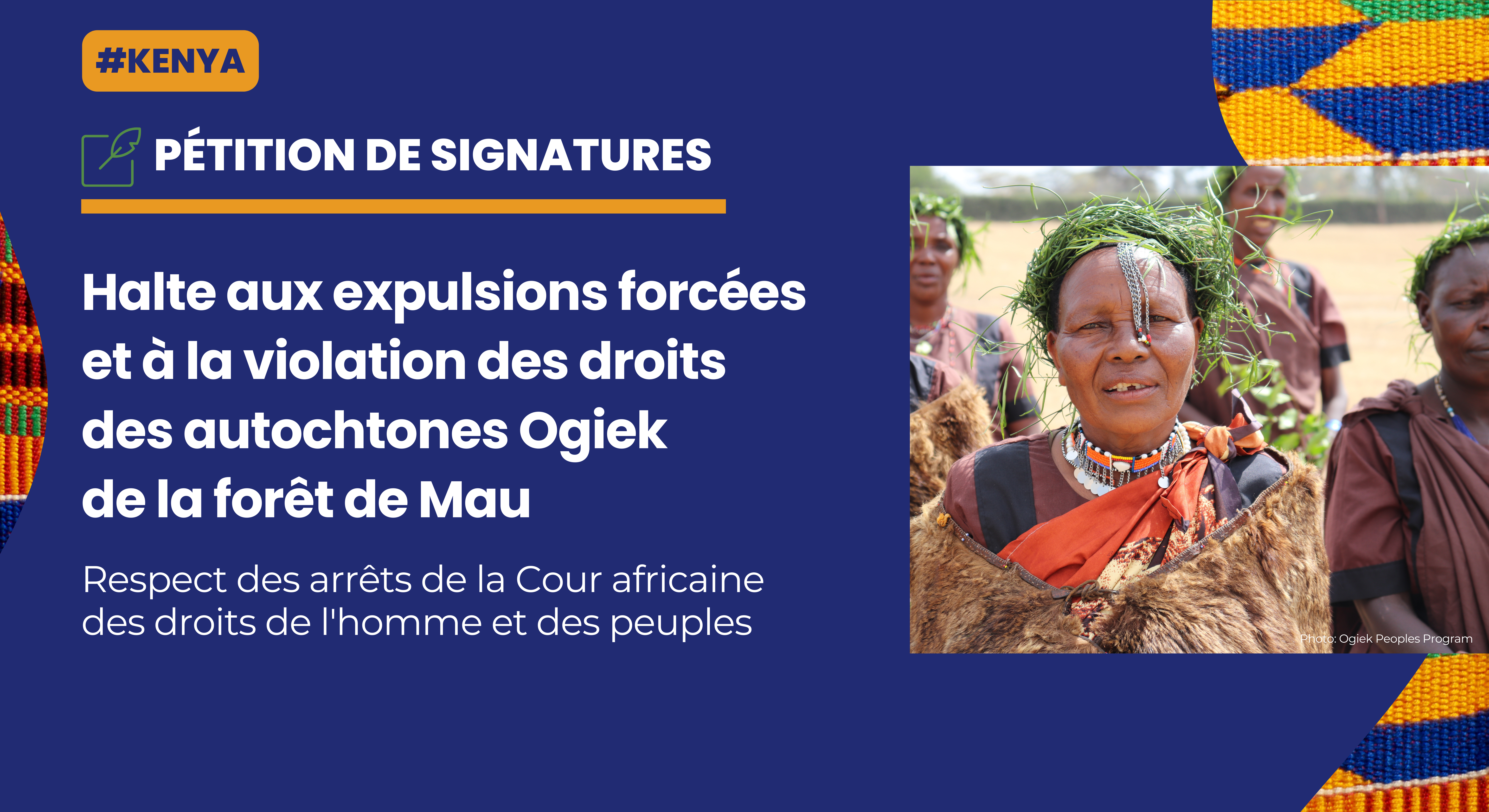 Halte aux expulsions forcées  et à la violation des droits  des autochtones Ogiek  de la forêt de Mau